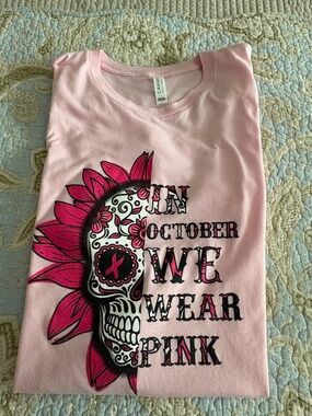 Womens Halloween Breast Cancer Awareness Pink Short Sleeve T-Shirt, Size L